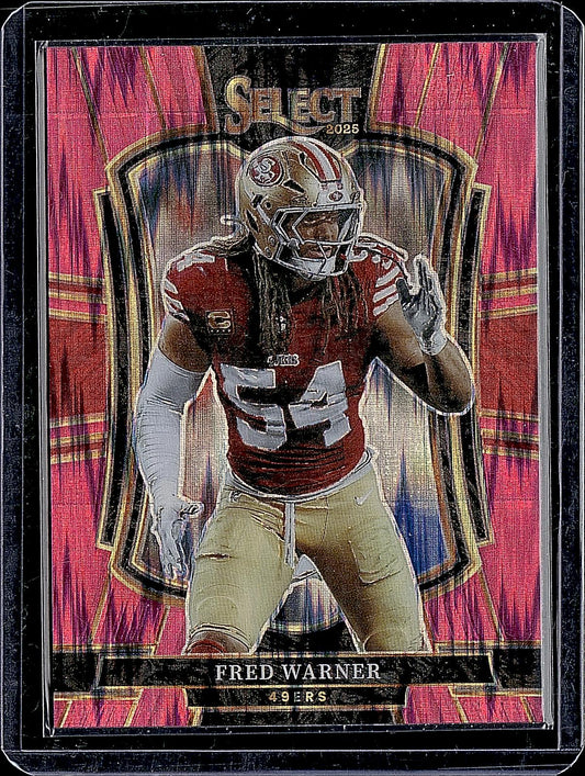 2025 Panini Select #118 Fred Warner Black and Red Prizm Shock