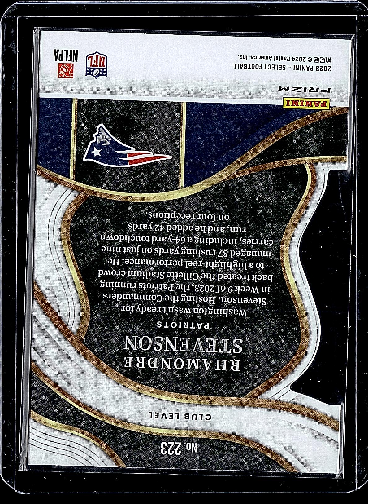 2023 Panini Select #223 Rhamondre Stevenson Red and Yellow Prizms Die Cuts