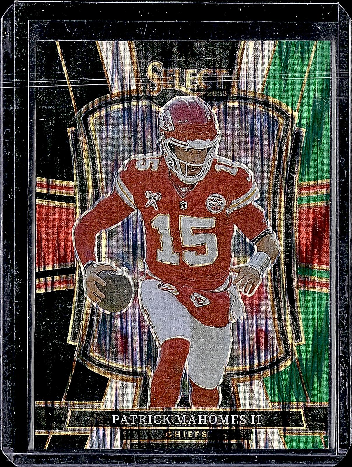 2025 Panini Select #107 Patrick Mahomes II Black and Green Prizm Shock