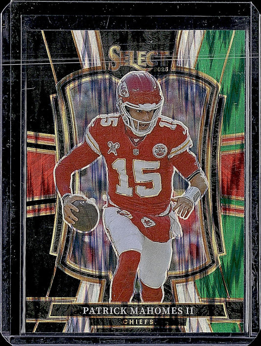 2025 Panini Select #107 Patrick Mahomes II Black and Green Prizm Shock
