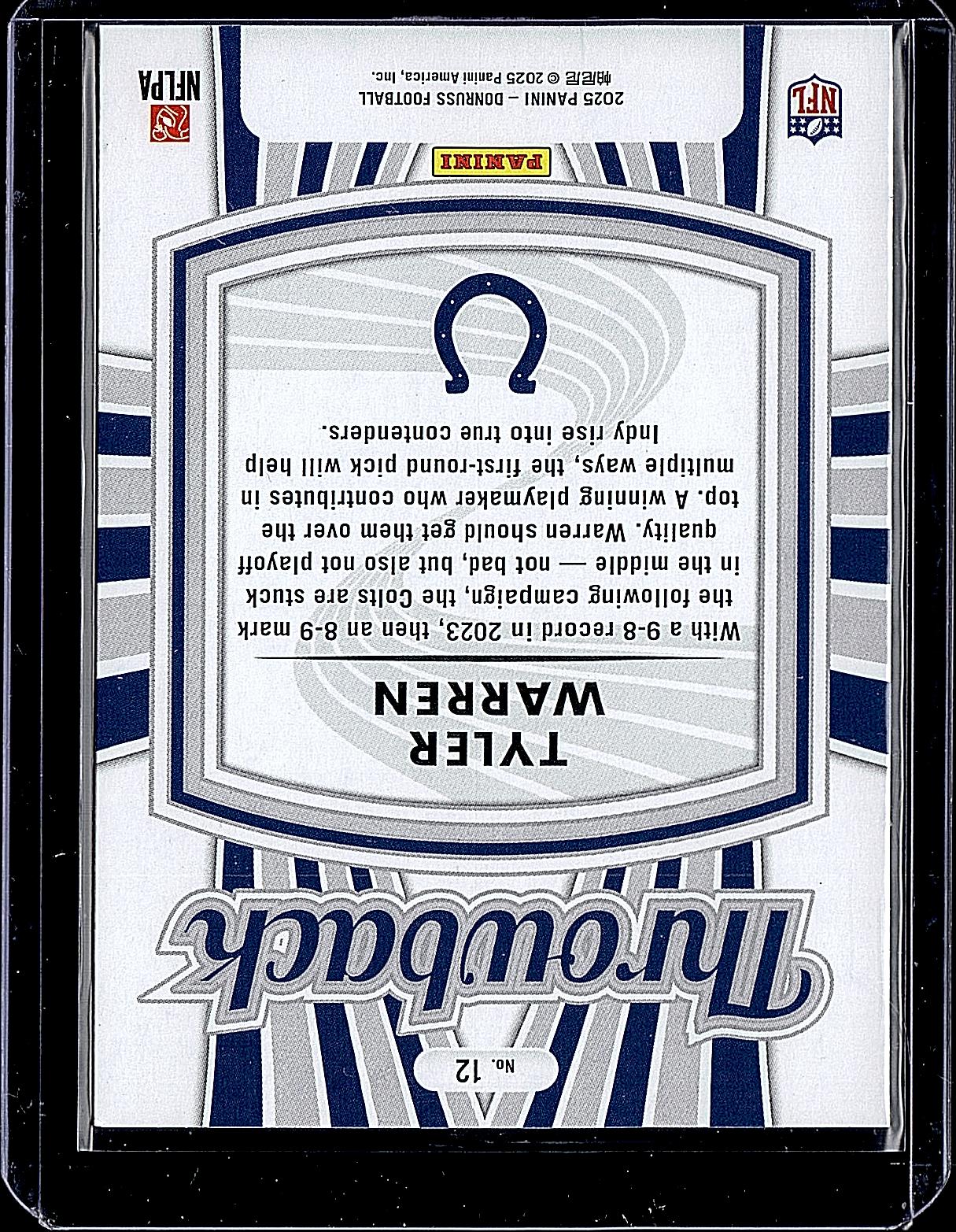2025 Donruss #12 Tyler Warren Rated Rookies Throwback