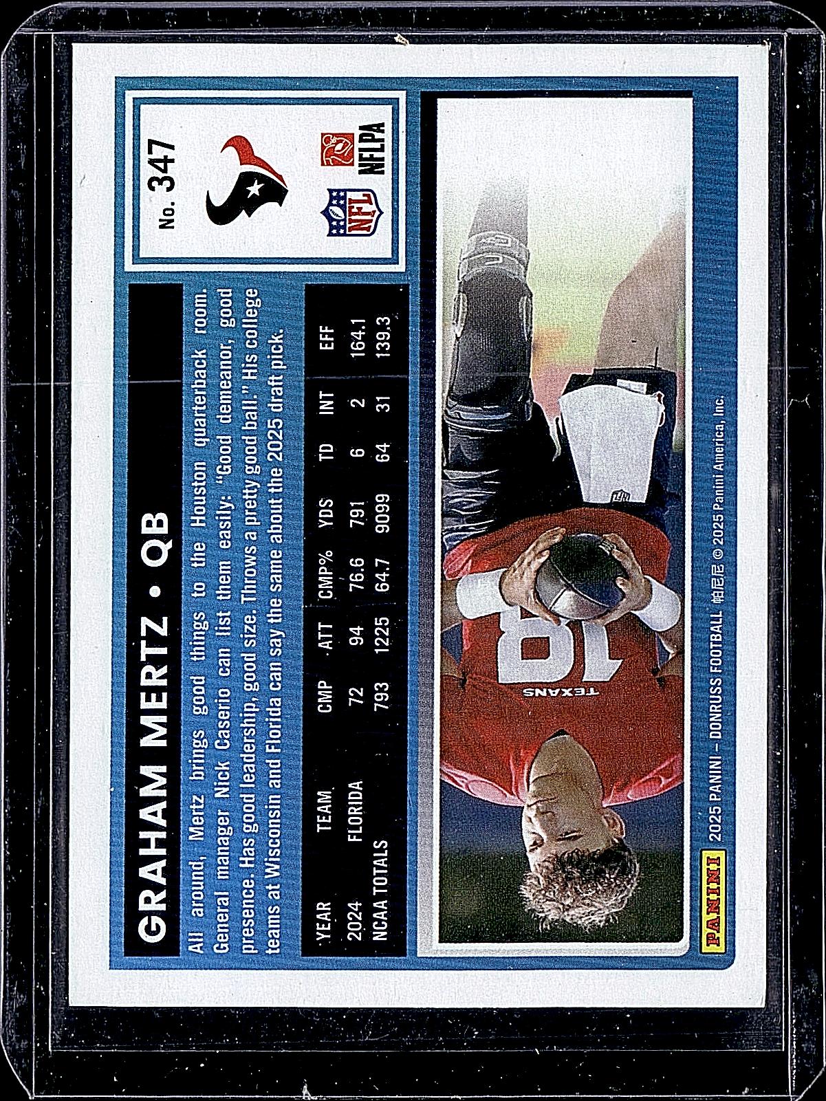 2025 Donruss #347 Graham Mertz Optic Rated Rookies Preview Holo