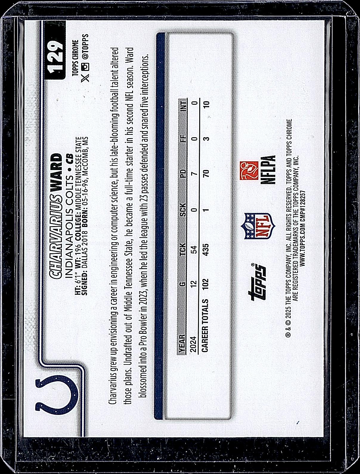 2025 Topps Chrome #129 Charvarius Ward Red White and Blue Refractor