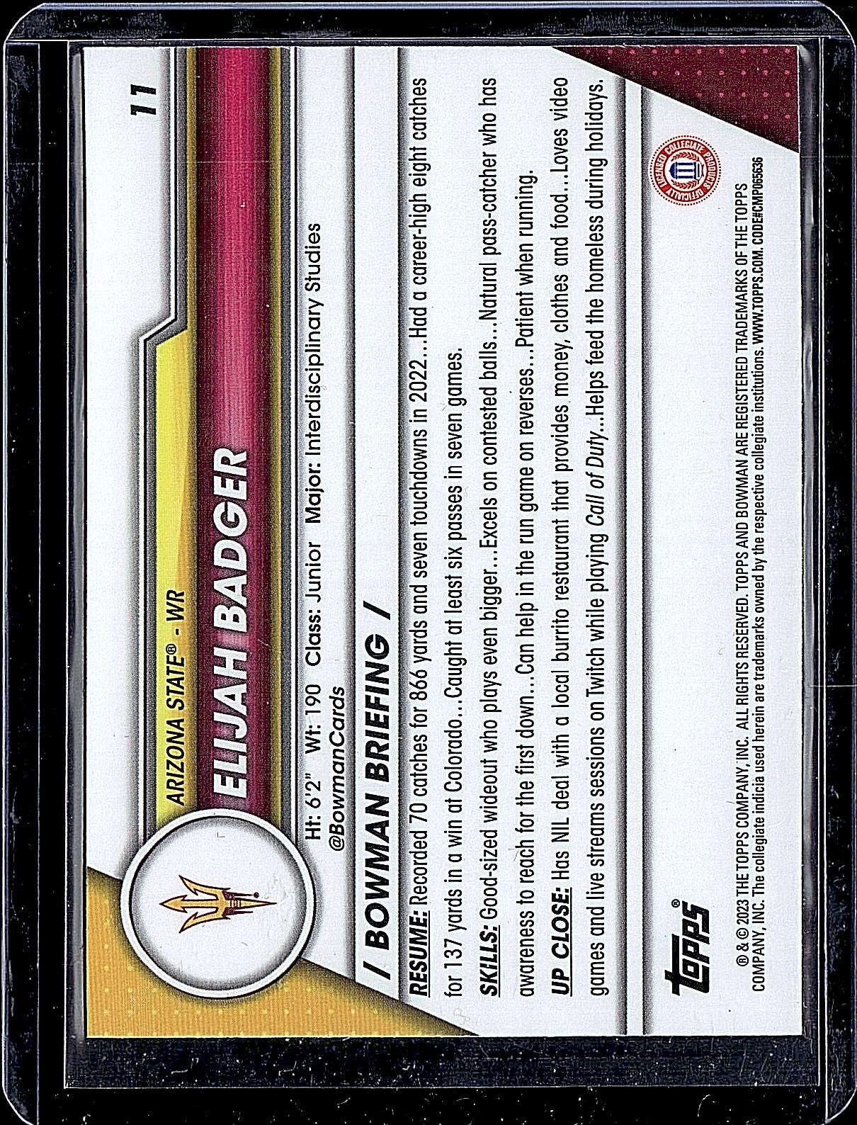 2023 Bowman University Chrome #11 Elijhah Badger Pink Refractor