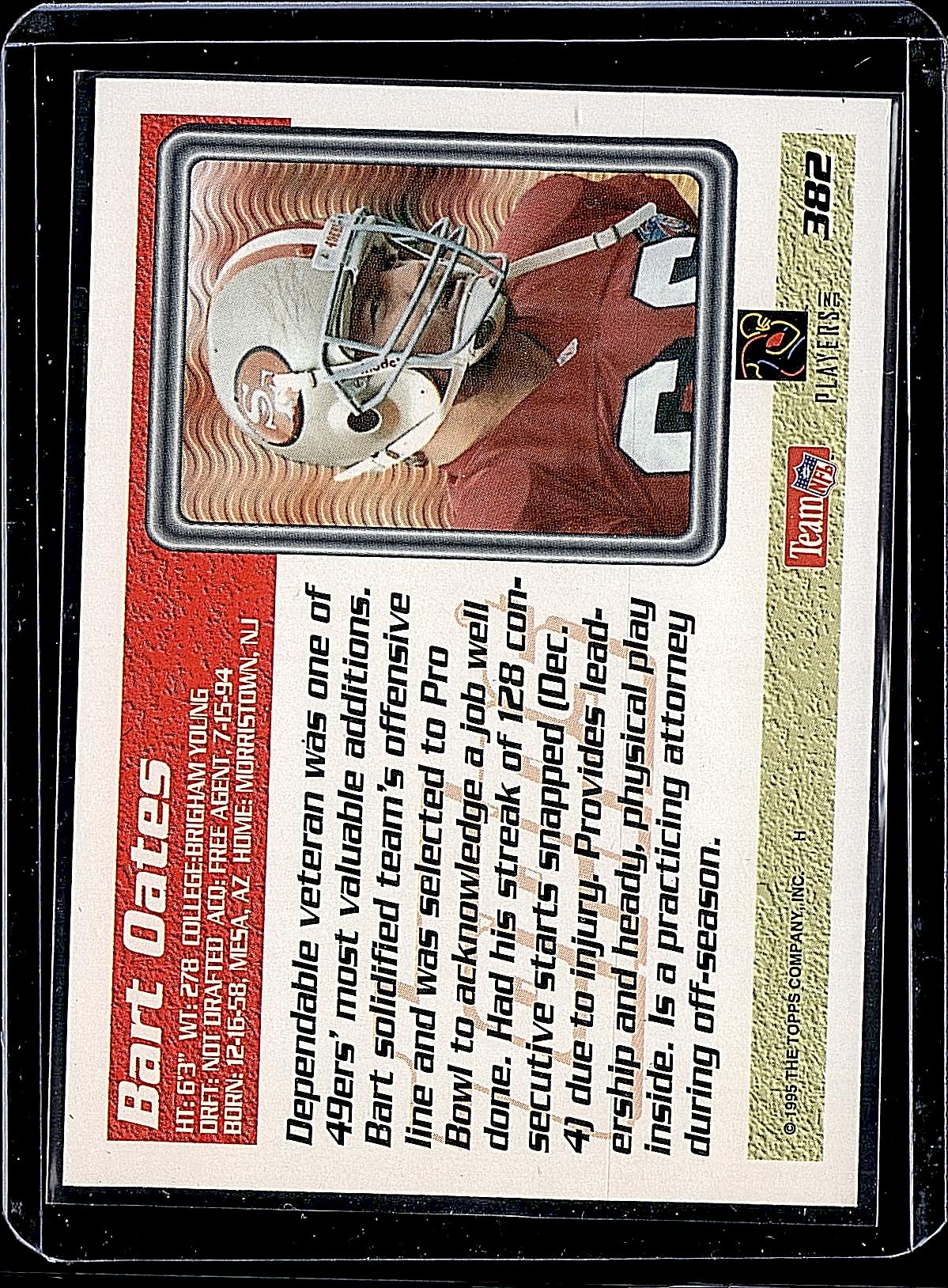 1995 Topps #382 Bart Oates Carolina Panthers