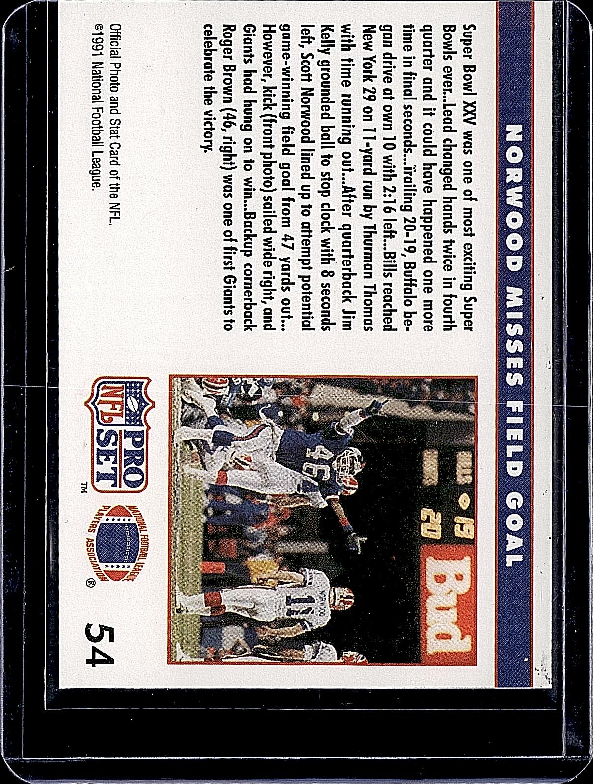 1991 Pro Set #54 Norwood Misses Field Goal SBXXV