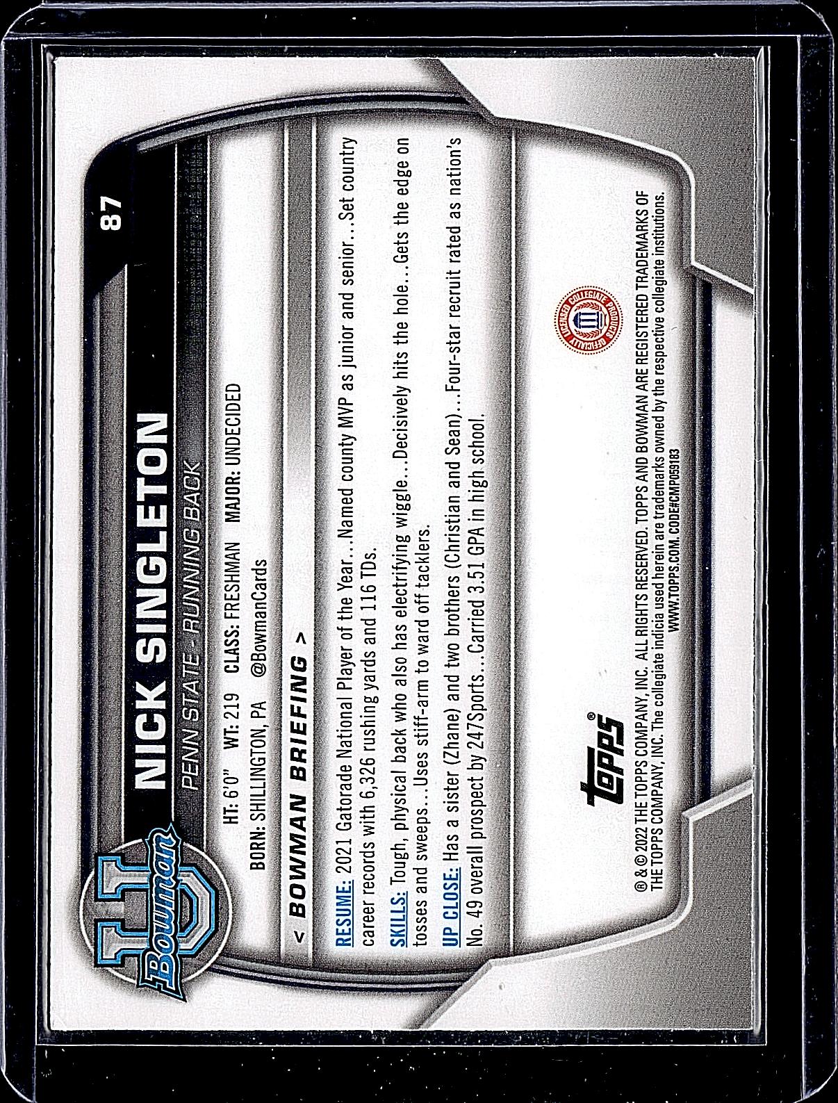 2022 Bowman University Chrome #87 Nick Singleton