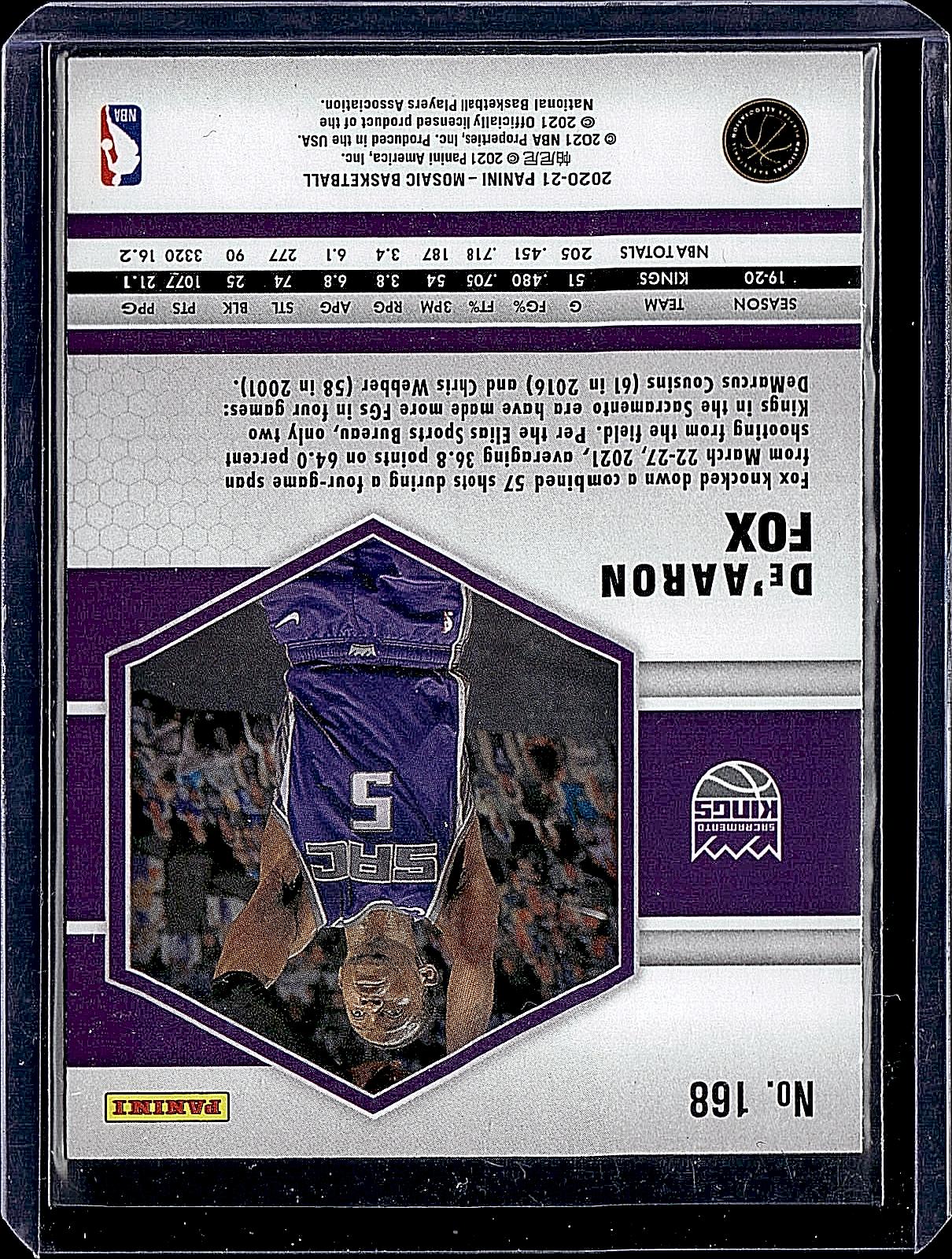 2020-21 Panini Mosaic #168 De'Aaron Fox