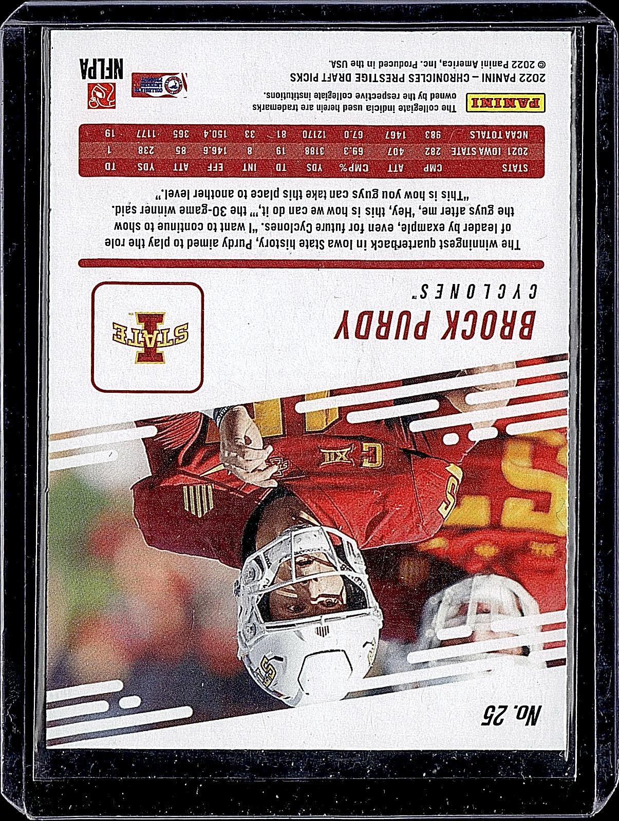 2022 Panini Chronicles Draft Picks #25 Brock Purdy Prestige