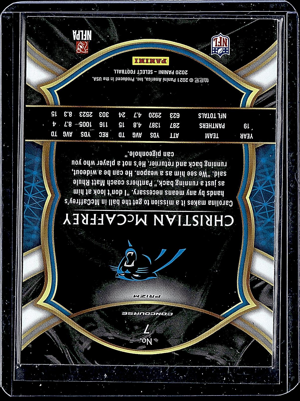 2020 Panini Select #7 Christian McCaffrey Silver Prizm