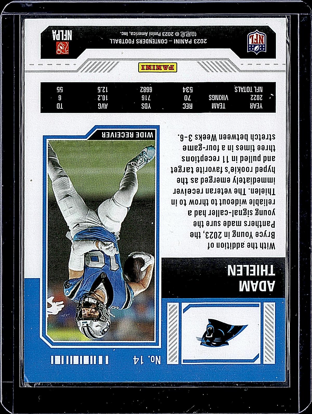 2023 Panini Contenders #14 Adam Thielen Game Ticket Blue #/499