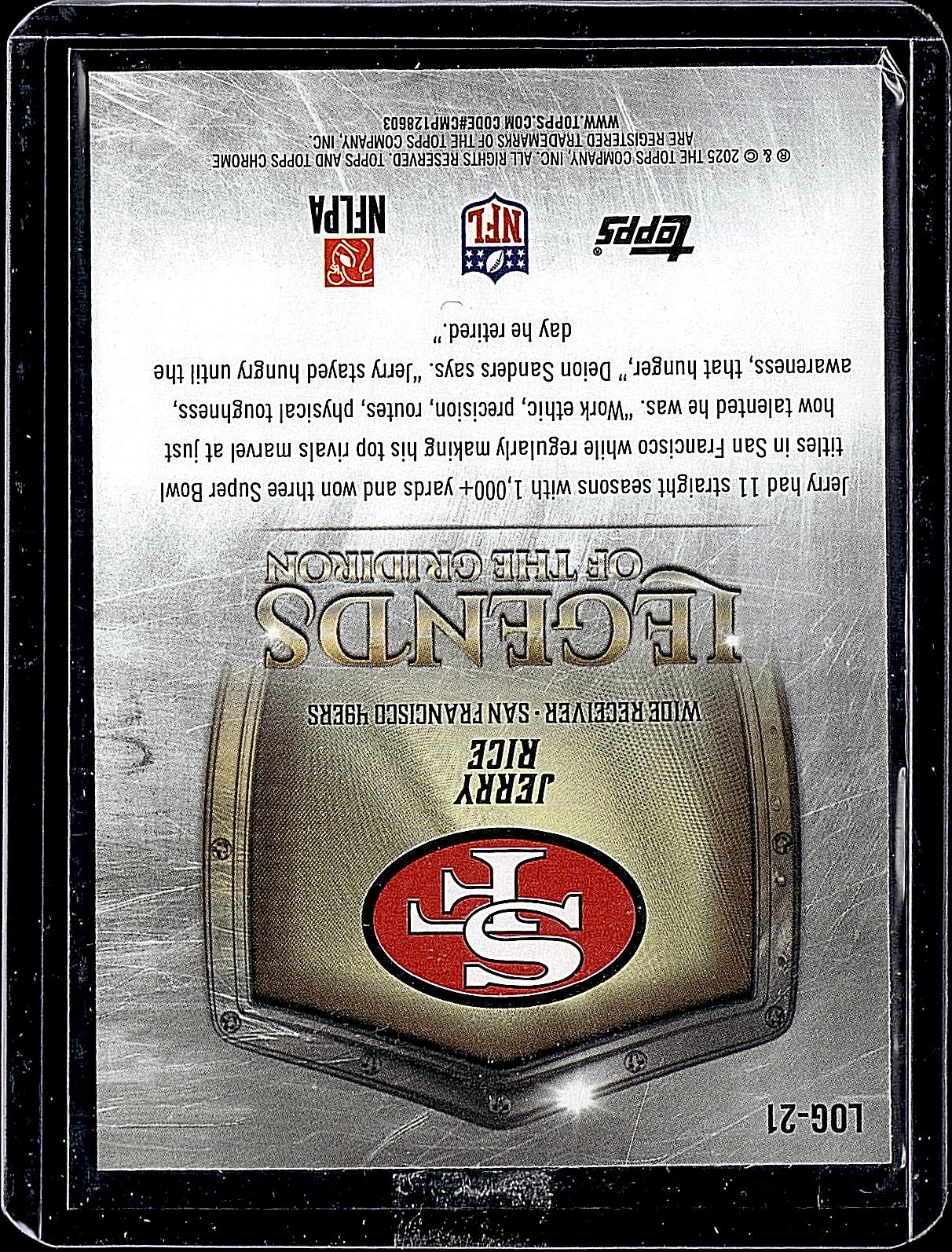 2025 Topps Chrome #LOG-21 Jerry Rice Legends of the Gridiron Refractor