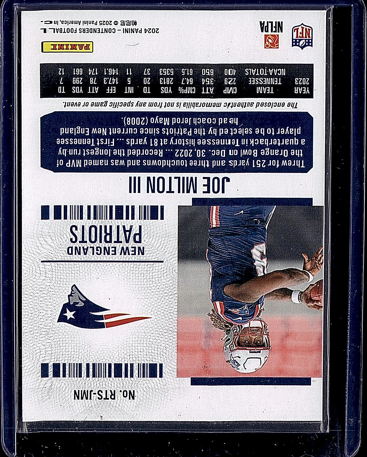 2024 Panini Contenders #RTS-JMN Joe Milton III Rookie Ticket Swatches