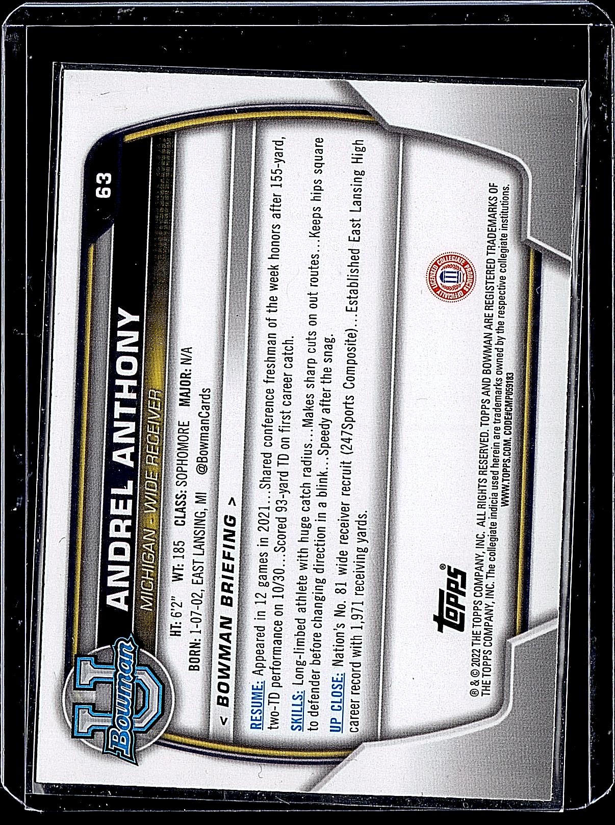 2022 Bowman University Chrome #63 Andrel Anthony