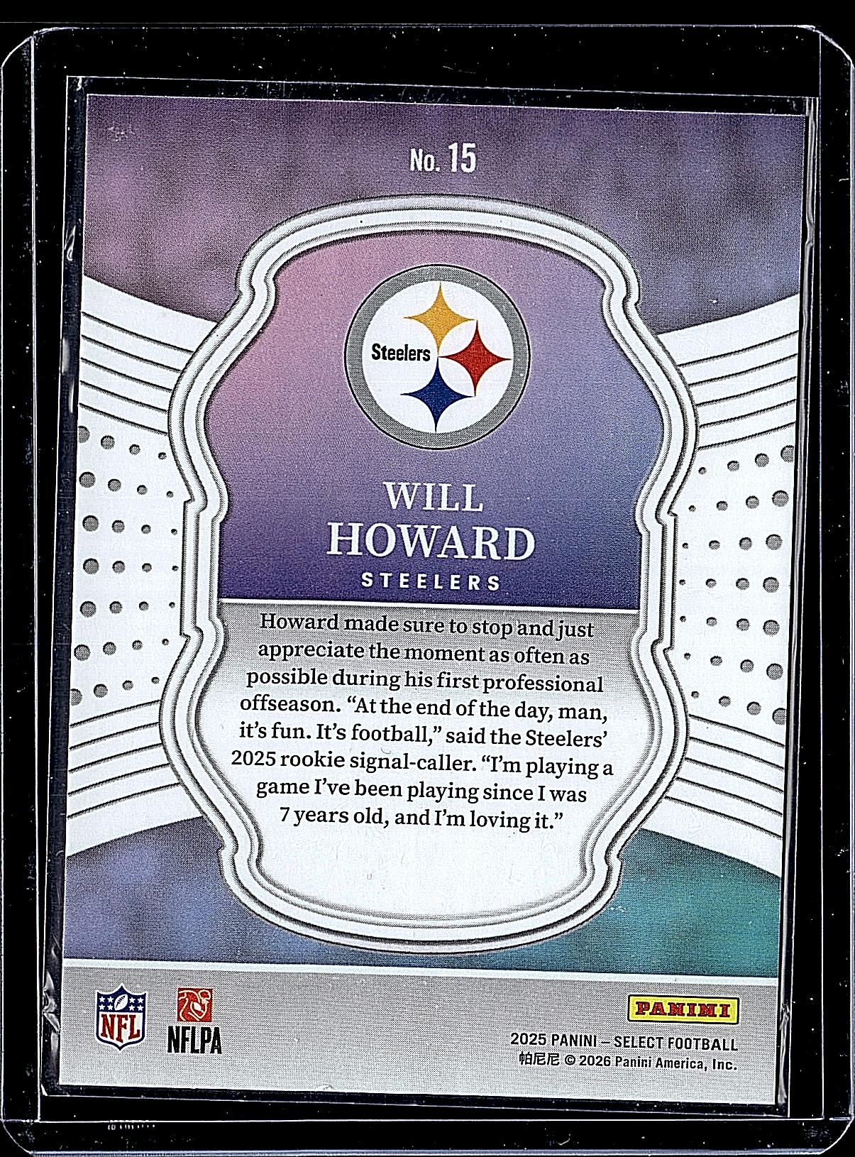 2025 Panini Select #15 Will Howard Select Certified Rookies