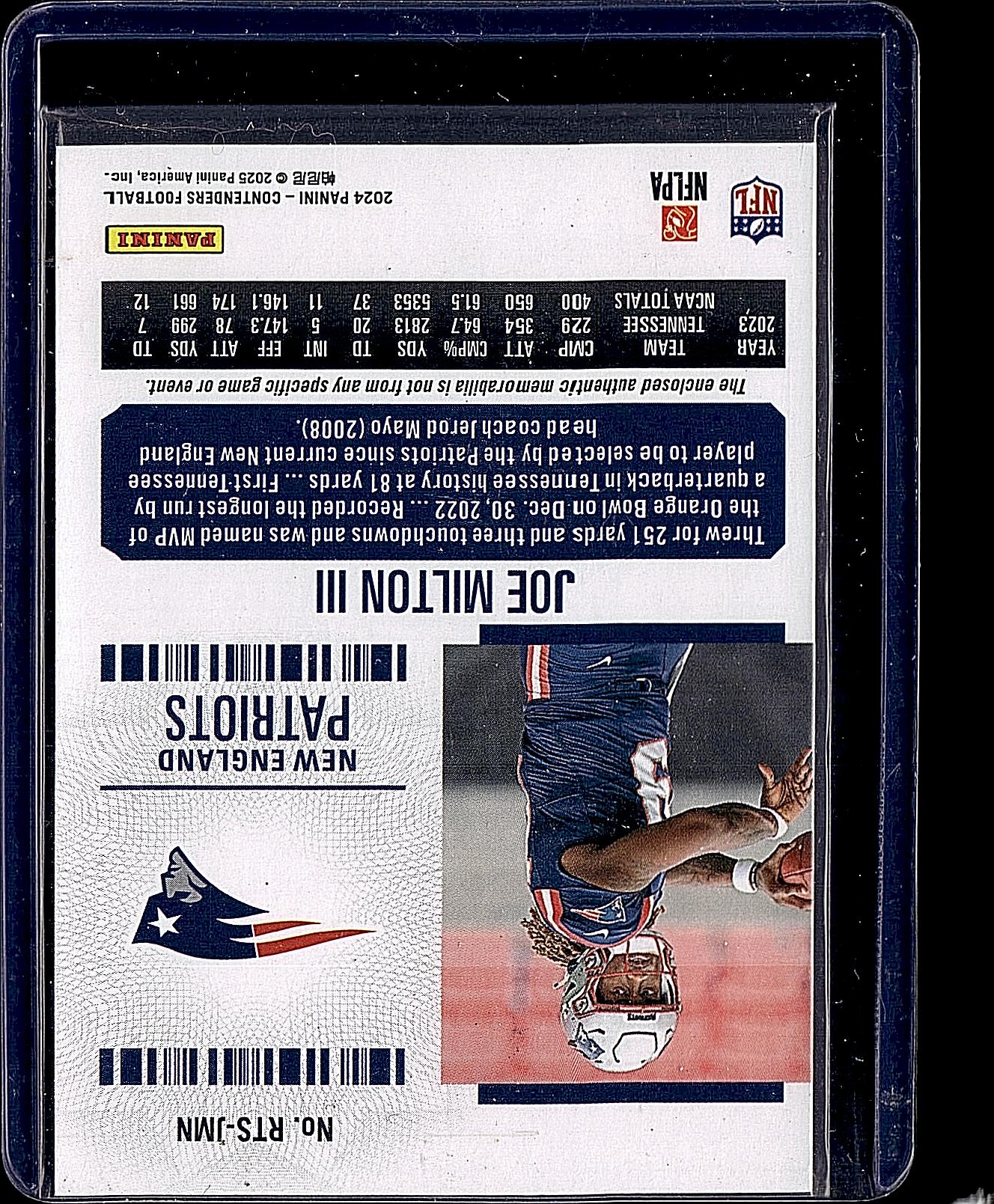 2024 Panini Contenders #RTS-JMNb Joe Milton III Rookie Ticket Swatches