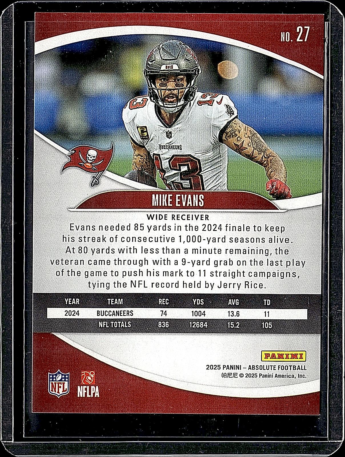 2025 Panini Absolute #27 Mike Evans Purple Rain #/190