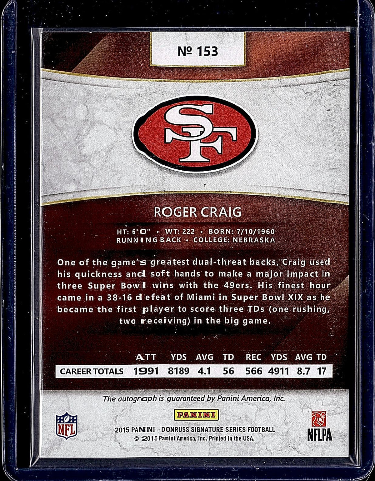 2015 Donruss Signature Series #153 Roger Craig