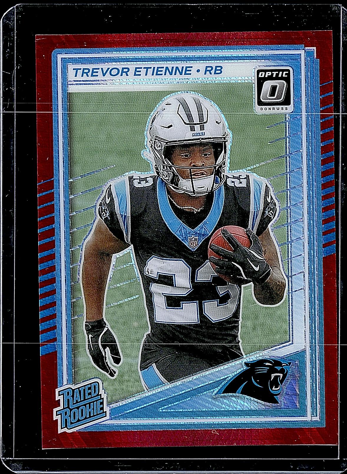 2025 Donruss #326 Trevor Etienne Optic Rated Rookies Preview Red Pandora