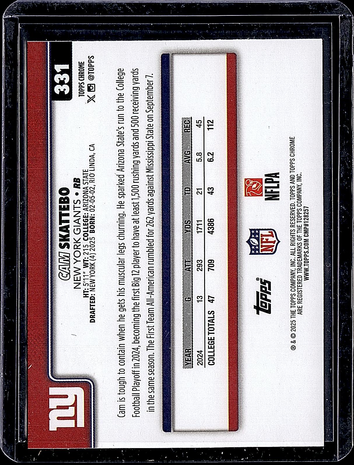 2025 Topps Chrome #331 Cam Skattebo