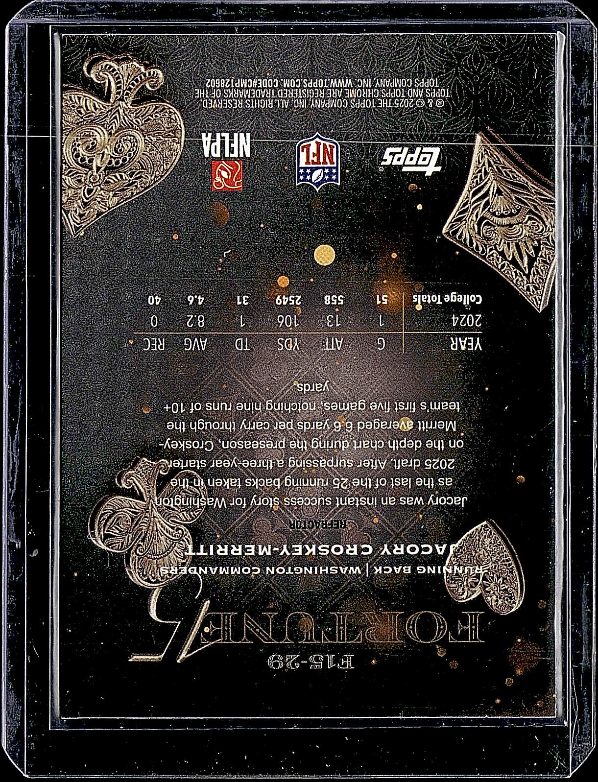 2025 Topps Chrome #F15-29 Jacory Croskey-Merritt Fortune 15
