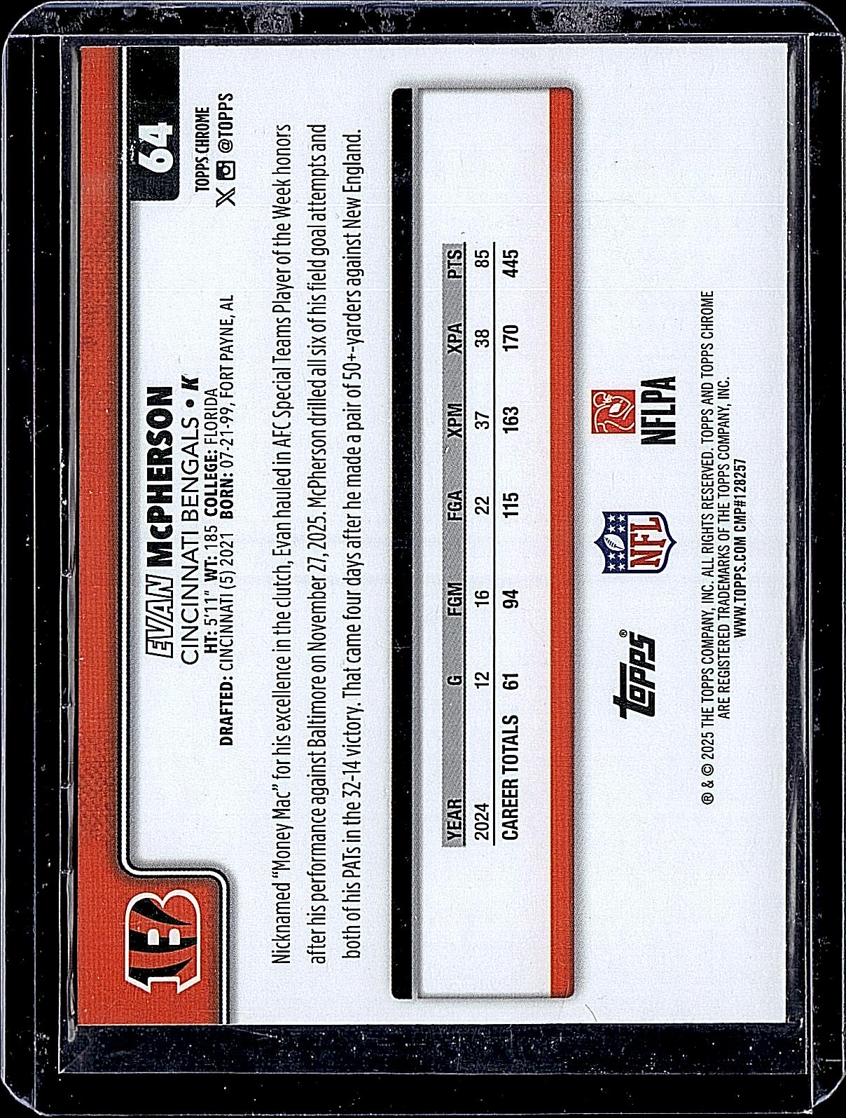 2025 Topps Chrome #64 Evan McPherson Football Leather Refractor