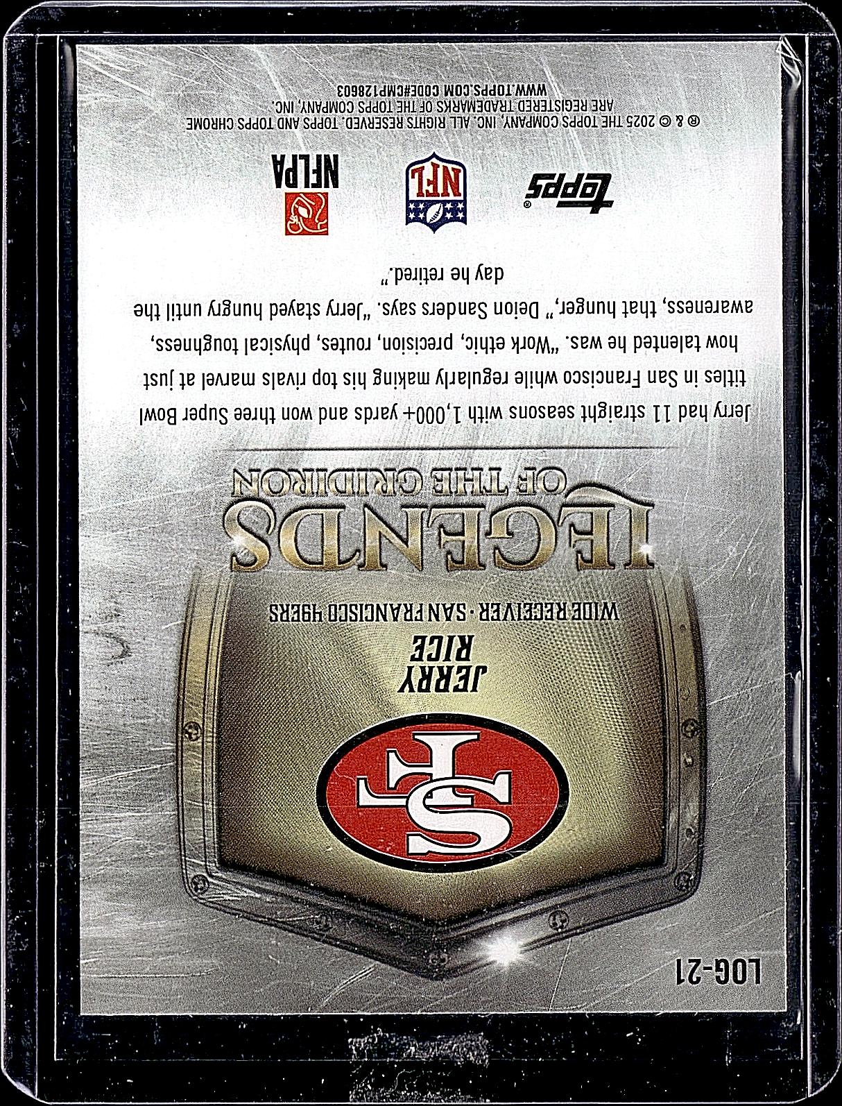 2025 Topps Chrome #LOG-21 Jerry Rice Legends of the Gridiron X-Fractor