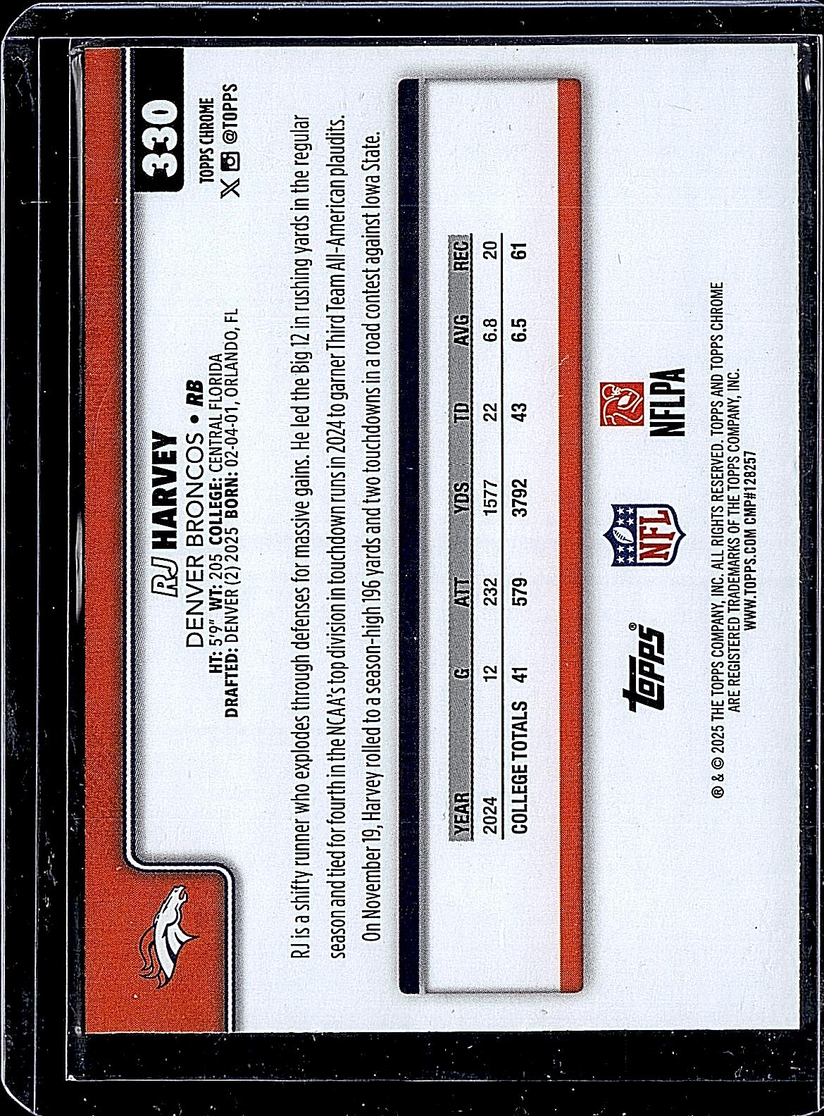 2025 Topps Chrome #330 RJ Harvey