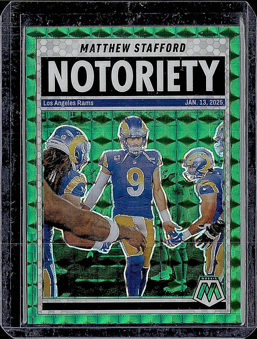 2025 Panini Mosaic #7 Matthew Stafford Notoriety Mosaic Green