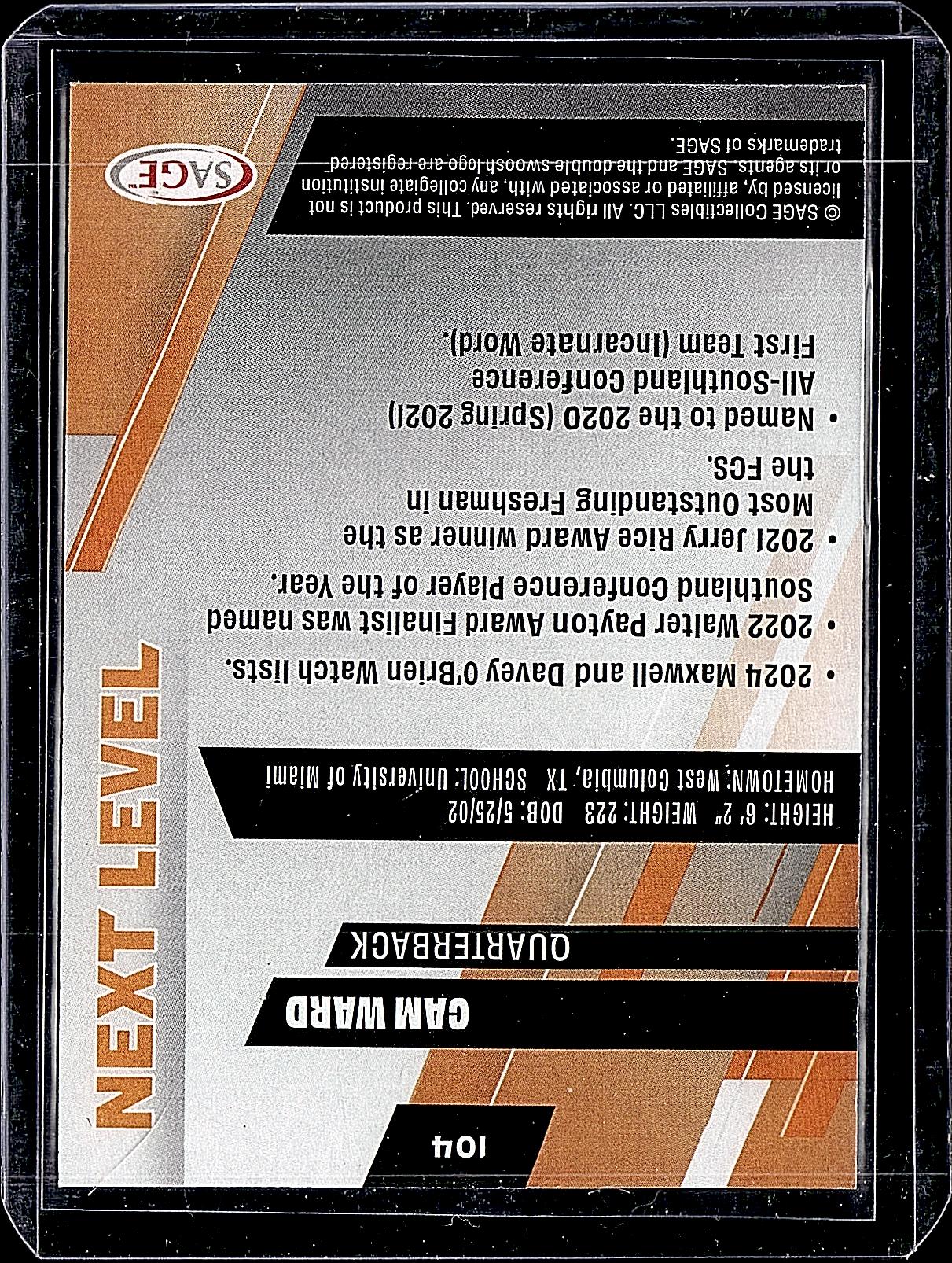 2025 SAGE HIT #104 Cam Ward