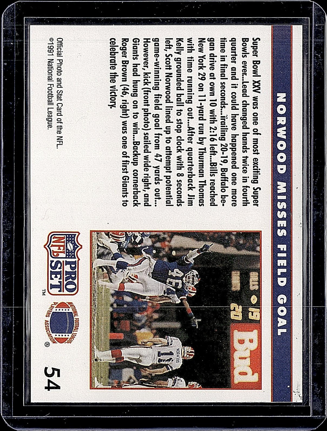 1991 Pro Set #54 Norwood Misses Field Goal SBXXV