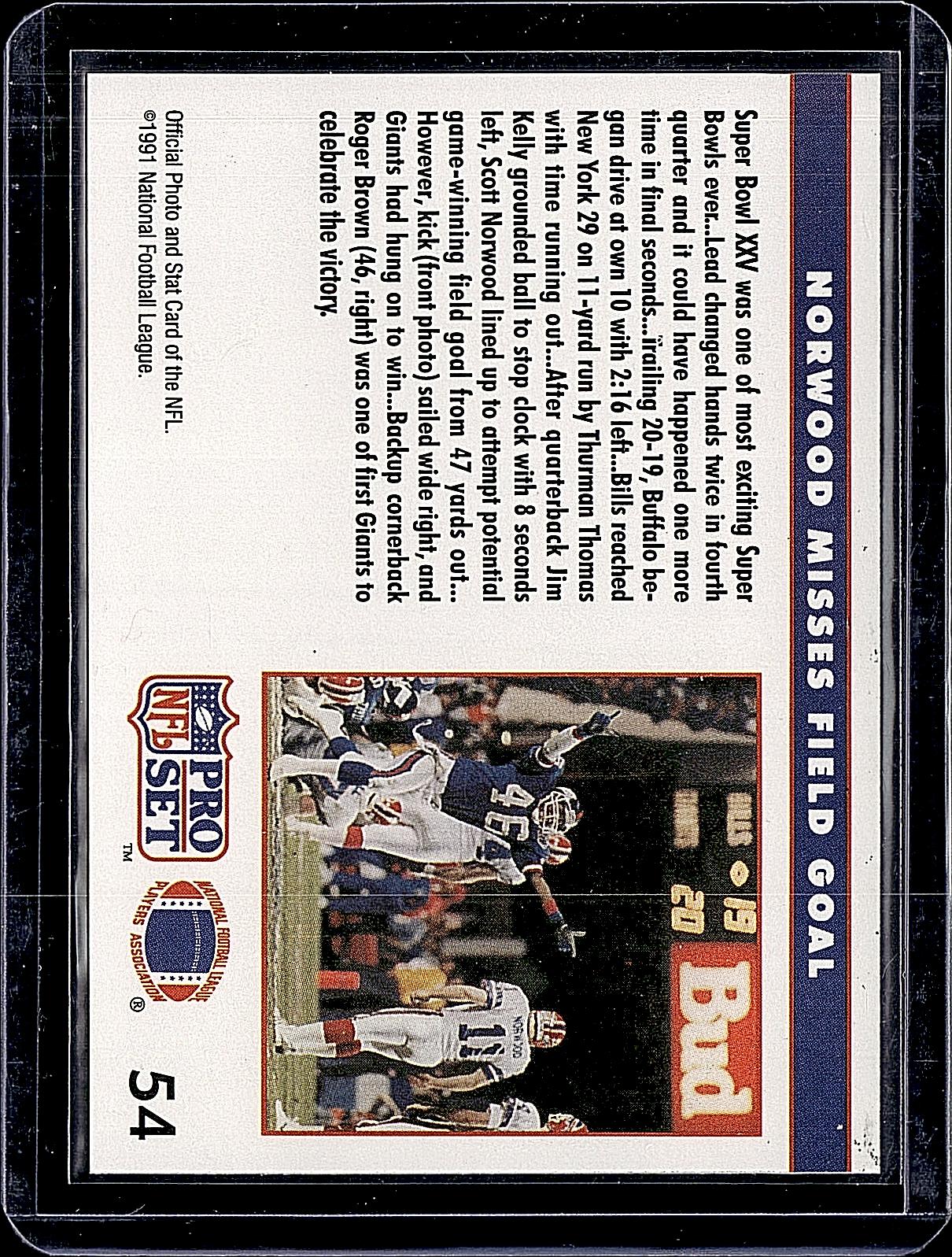 1991 Pro Set #54 Norwood Misses Field Goal SBXXV