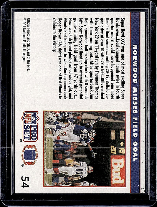1991 Pro Set #54 Norwood Misses Field Goal SBXXV
