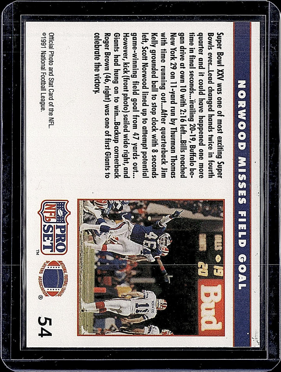 1991 Pro Set #54 Norwood Misses Field Goal SBXXV