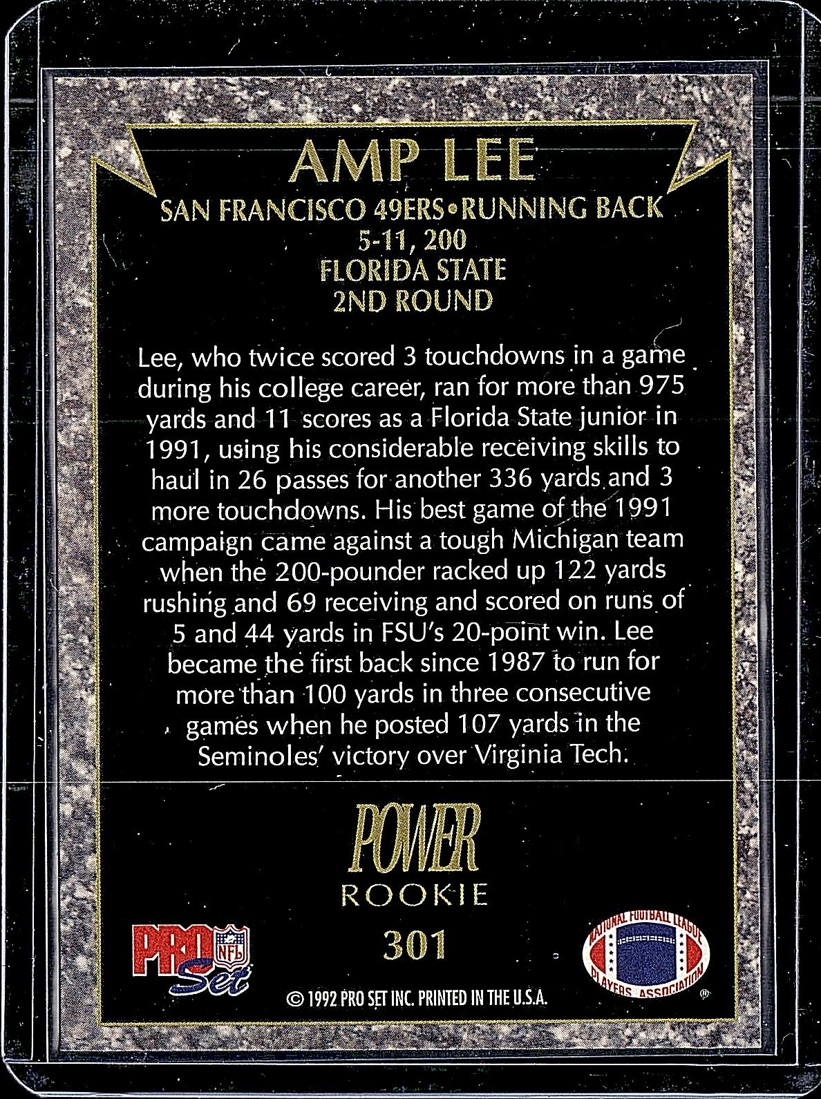 1992 Pro Set Power #301 Amp Lee