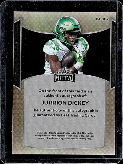 2025 Leaf Metal #BA-JD2 Jurrion Dickey Lazer Silver Autograph
