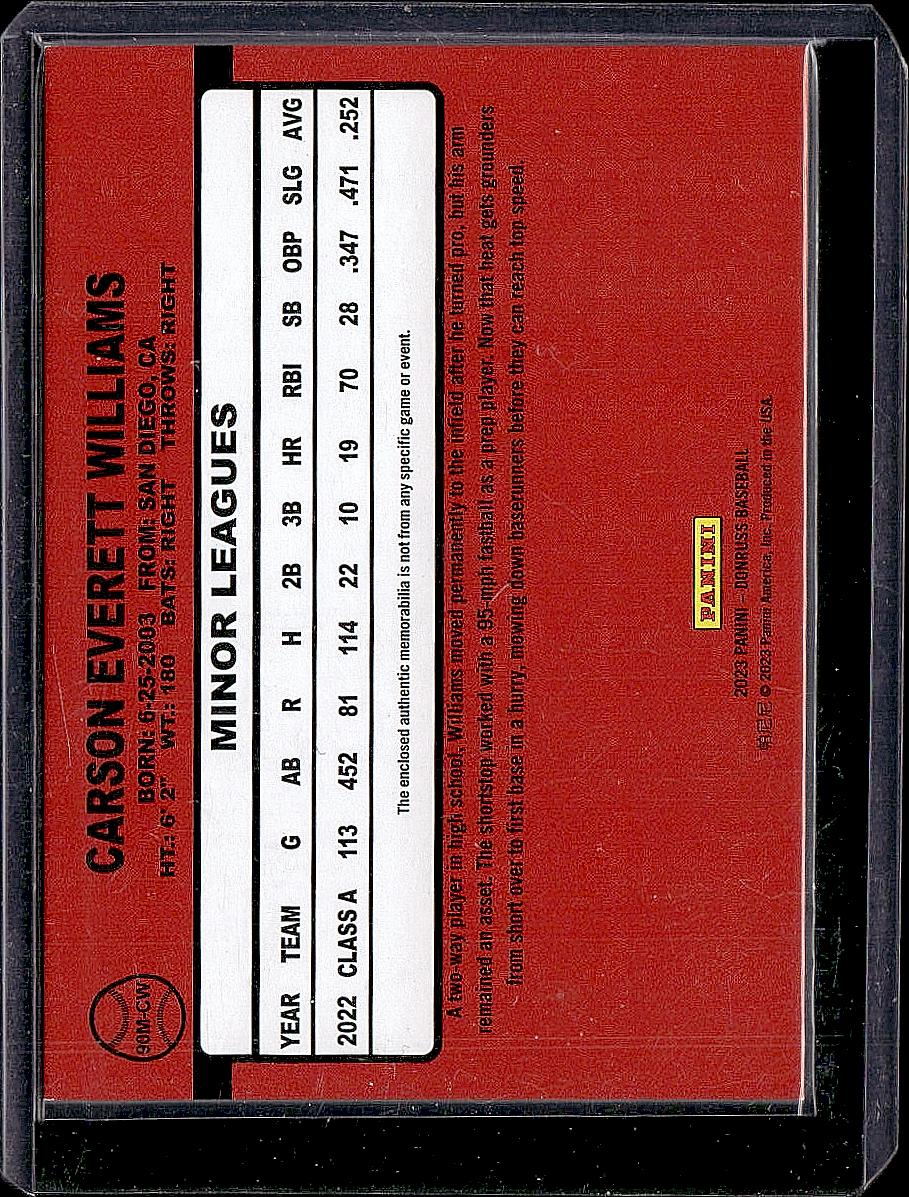 2023 Donruss #90M-CW Carson Williams Retro 1990 Materials