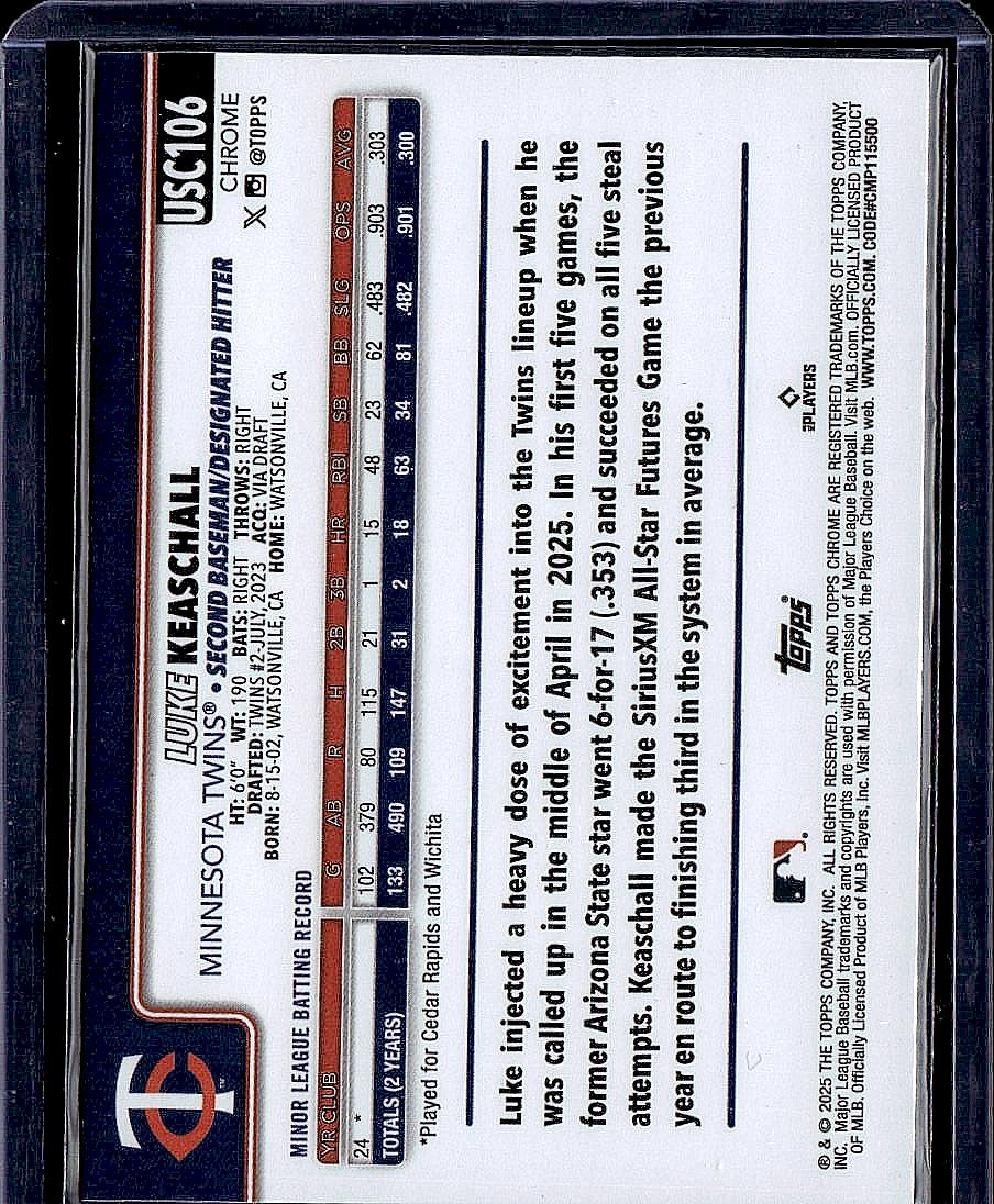 2025 Topps Chrome Update #USC106 Luke Keaschall RayWave Refractor