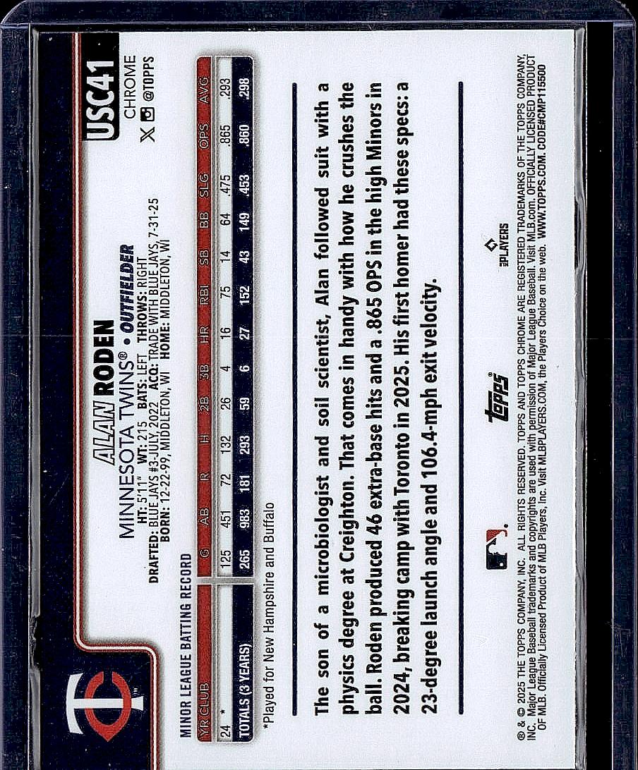 2025 Topps Chrome Update #USC41 Alan Roden X-Fractors