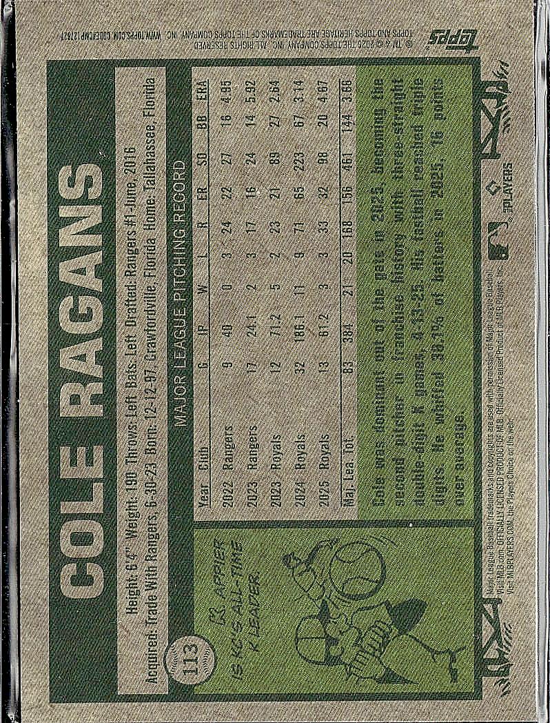 2026 Topps Heritage #113 Cole Ragans Chrome