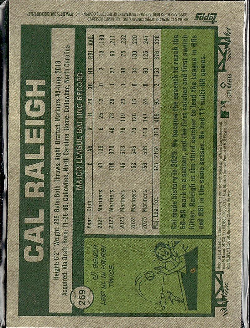 2026 Topps Heritage #269 Cal Raleigh Chrome