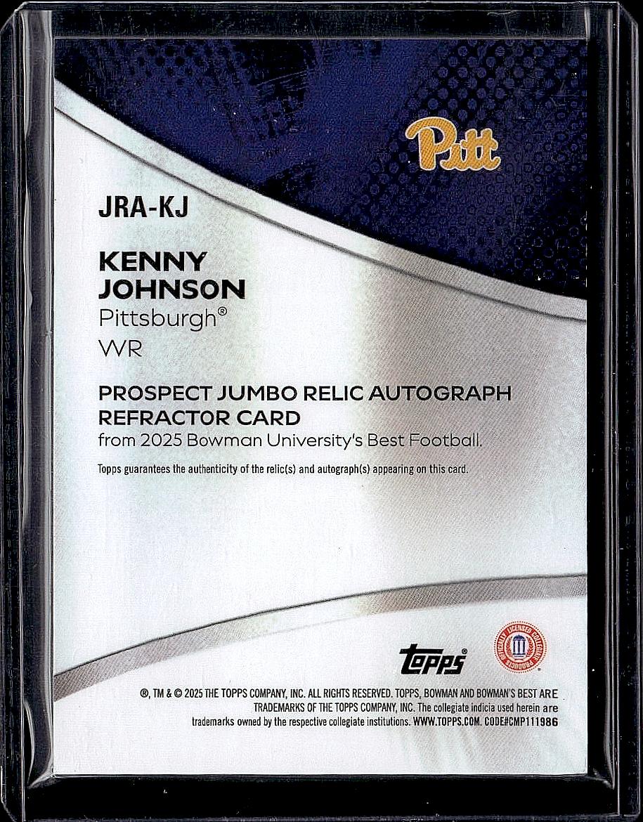 2025 Bowman U Best Football Kenny Johnson Patch Auto /50