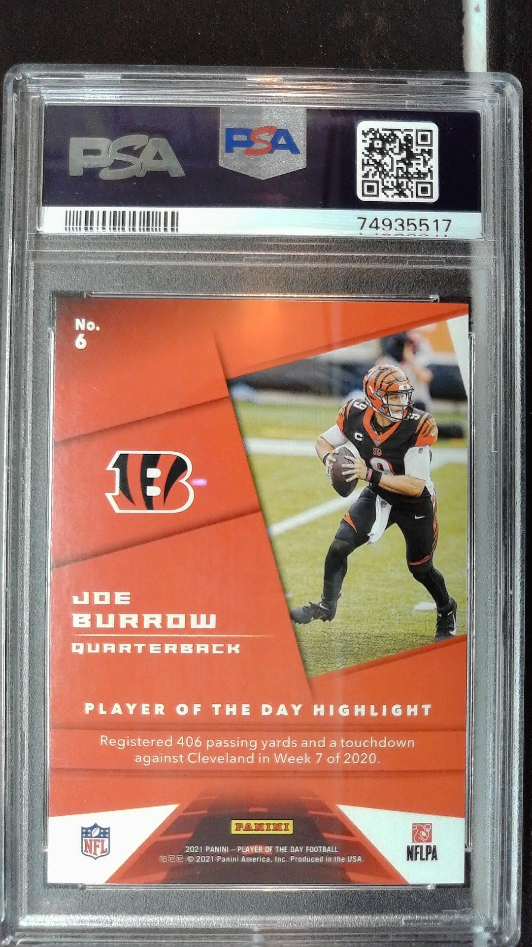 2021 Panini Player of the Day #6 Joe Burrow Kaboom PSA 9 #/99