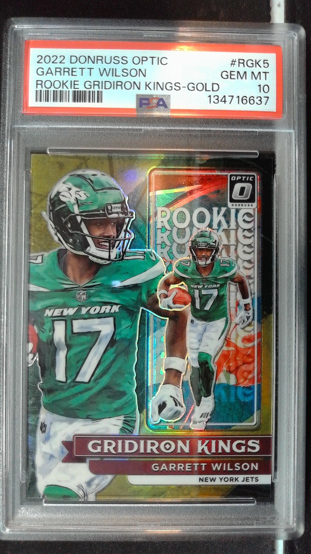 2022 Donruss Optic #RGK-5 Garrett Wilson Rookie Gridiron Kings Gold PSA 10 #/10