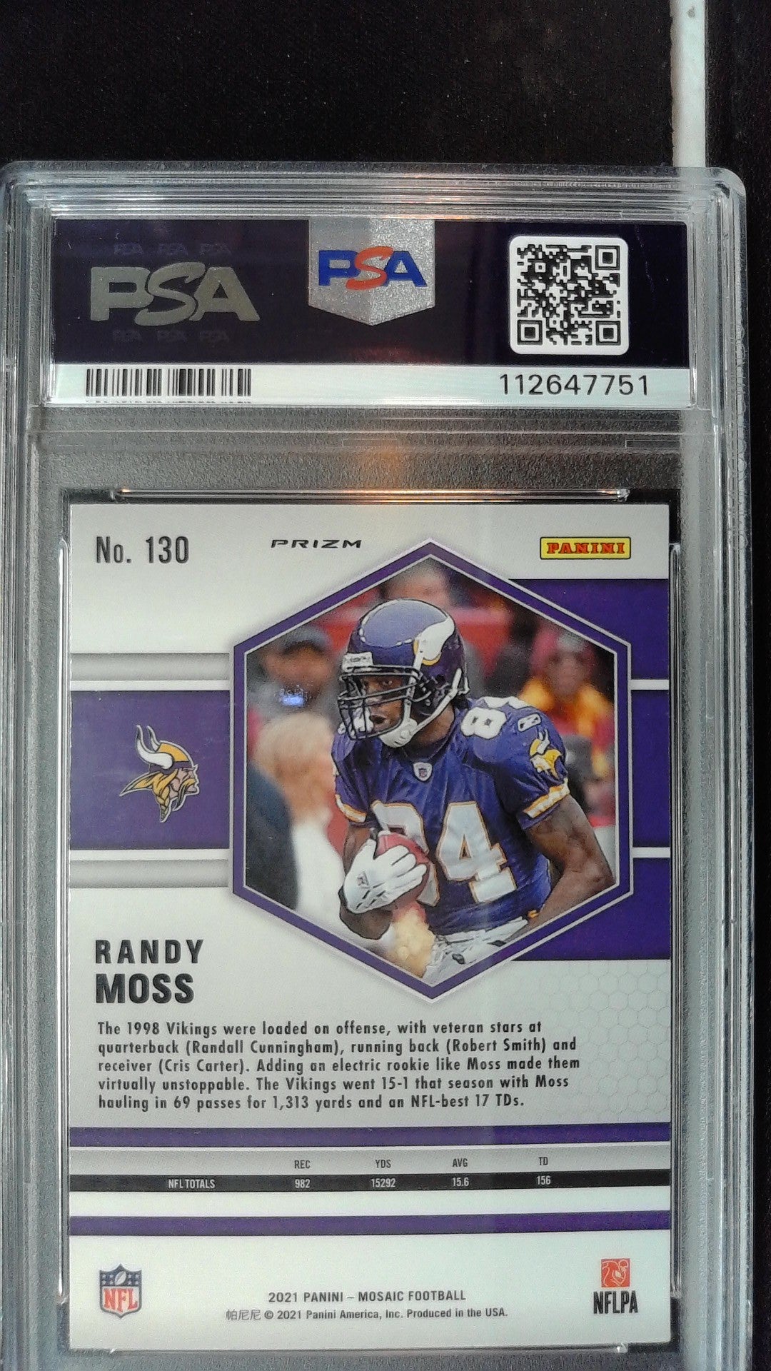2021 Panini Mosaic #130 Randy Moss Honeycomb PSA 10