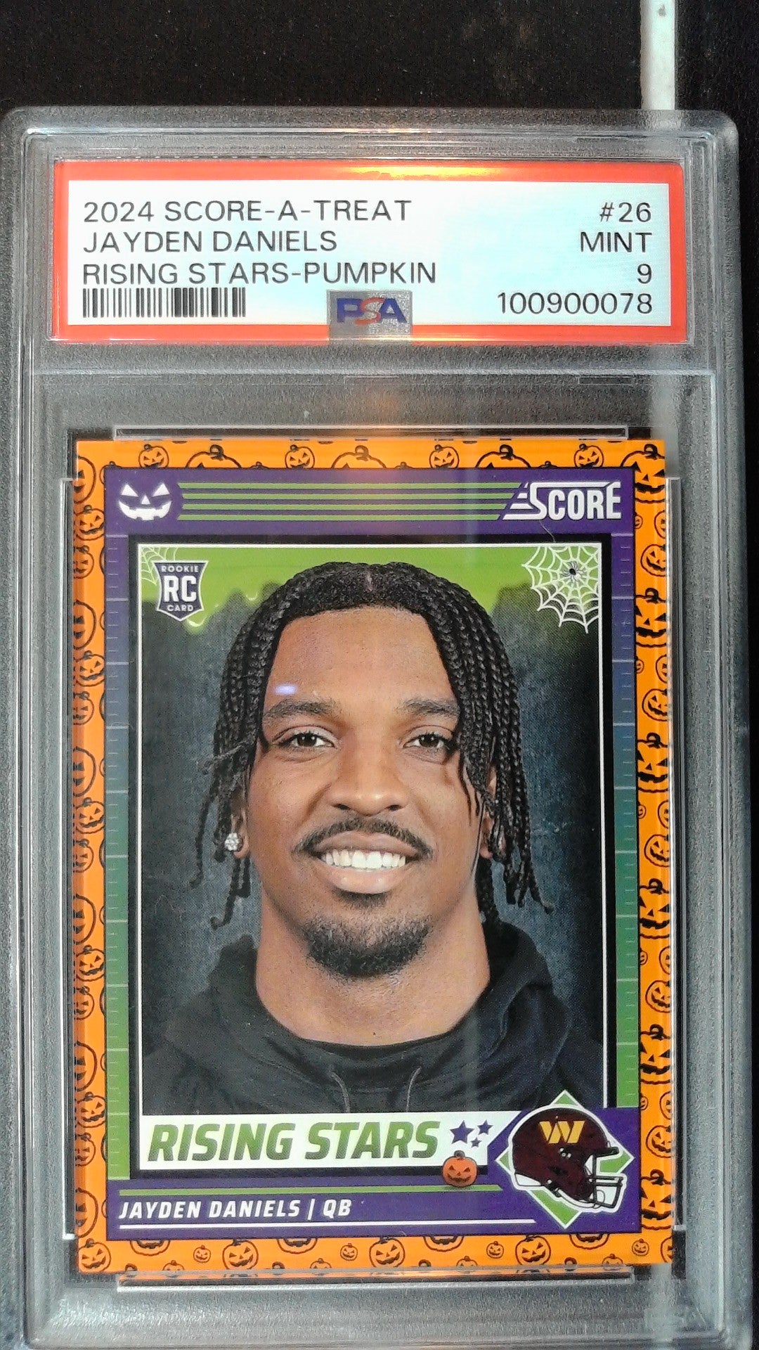 2024 Score-A-Treat #26 Jayden Daniels Rising Stars Orange Pumpkin PSA 9