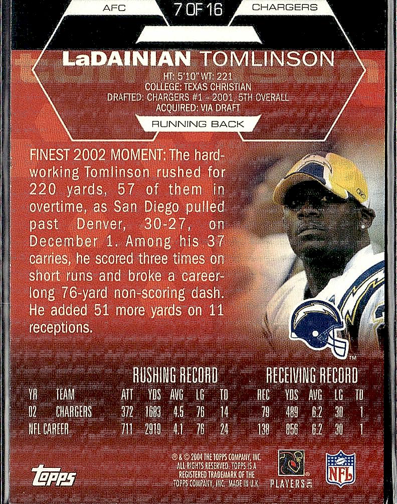 2004 Topps Super Bowl XXXVIII Card Show #7 LaDainian Tomlinson