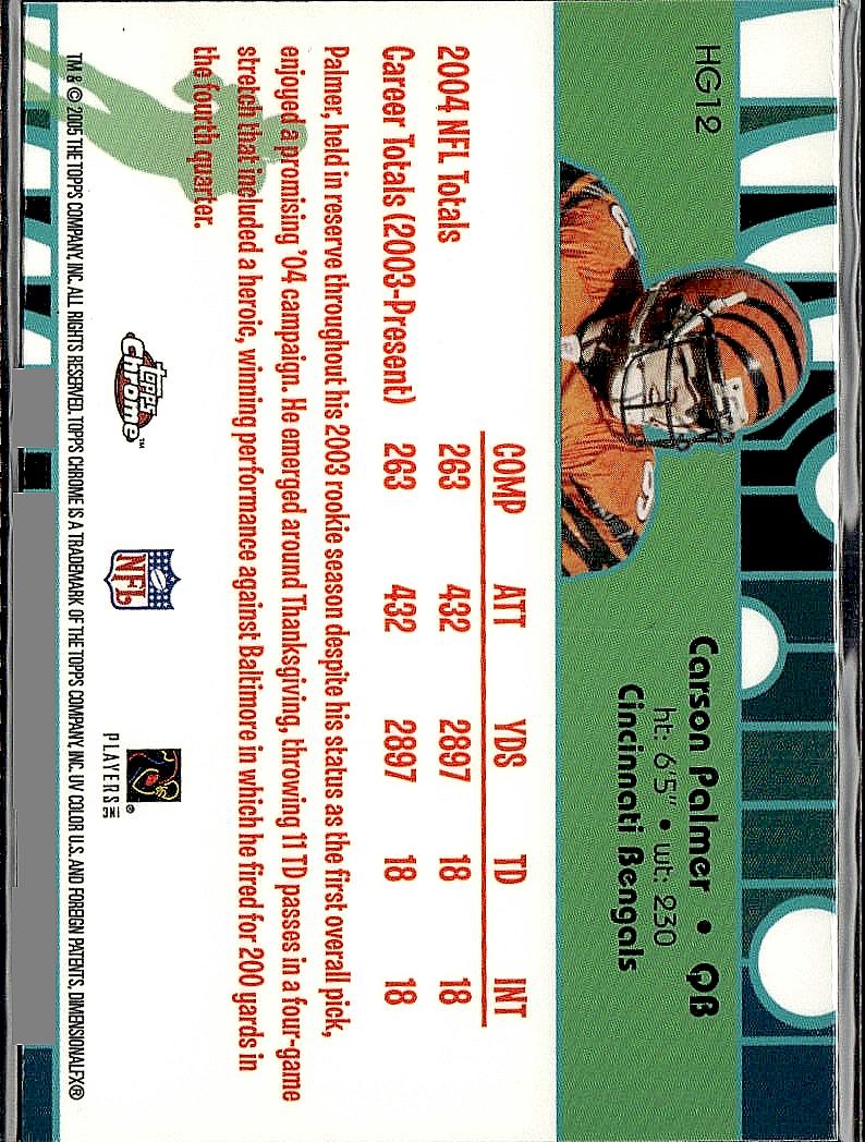 2005 Topps #HG12 Carson Palmer Golden Anniversary Hidden Gold