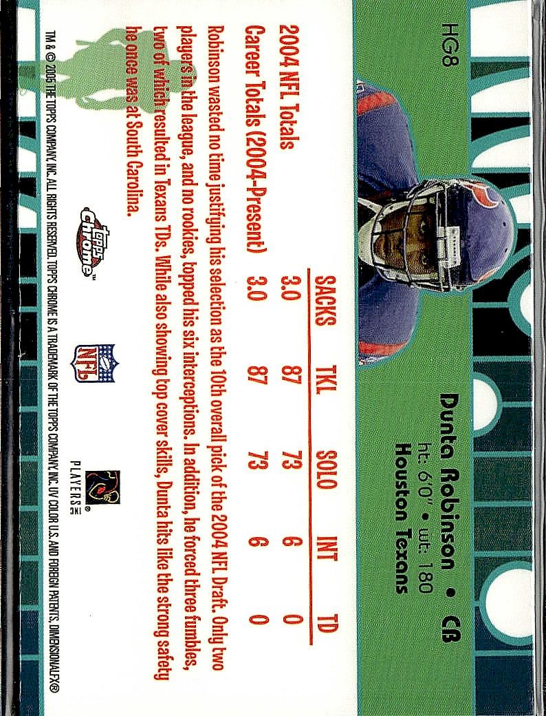 2005 Topps Chrome #HG8 Dunta Robinson Golden Anniversary Hidden Gold
