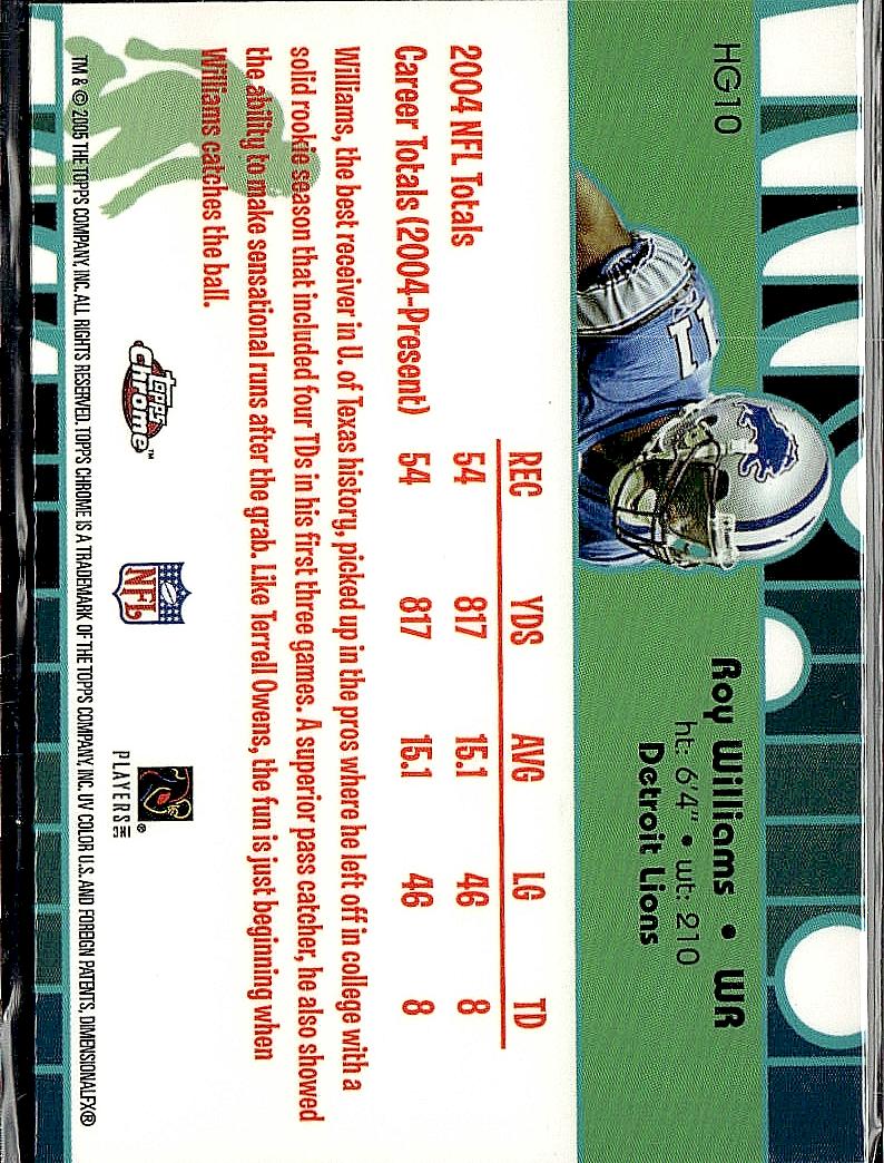 2005 Topps Chrome #HG10 Roy Williams Golden Anniversary Hidden Gold